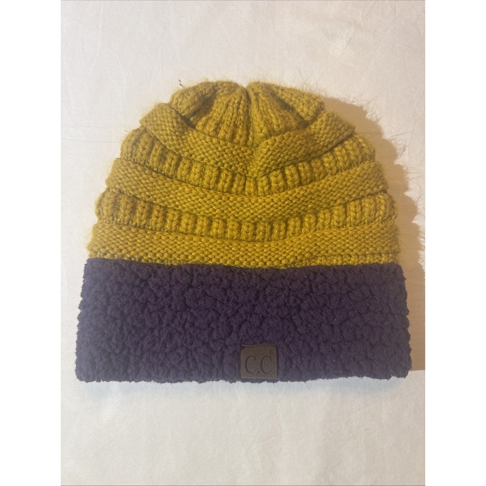 C.C Girlie Girl Originals Beanie Two Tone Women's Chunky Hat Gold Yellow Purple